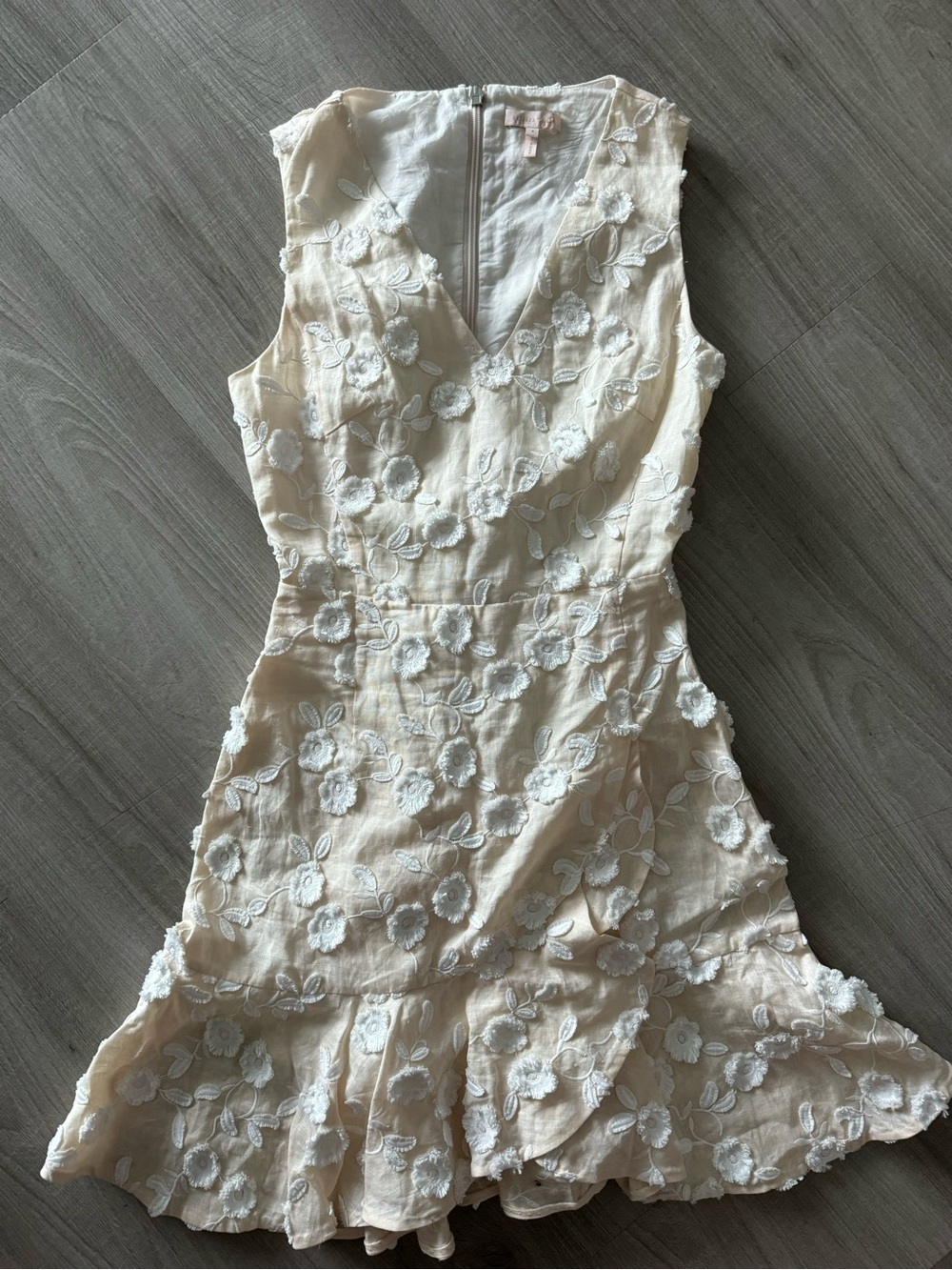 Rebecca Taylor Cream Floral Embroidered V-Neck Mini Dress